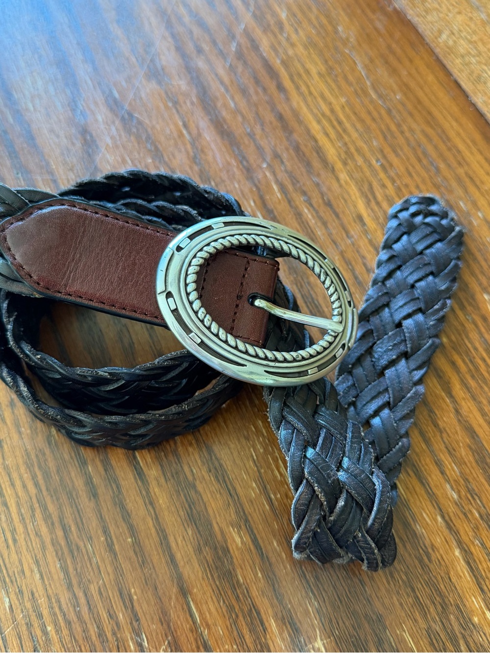 Ariat Braided Leather Belt with Silver Oval Buckle Black/Brown 34/85